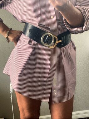 bebe Elastic Waist Belt with Gold and Silver Hook Buckle
